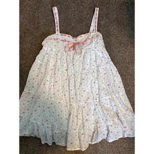 Finesse Babydoll Dress Women Large White Pink Excellent Floral Ribbon Coquette